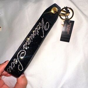 Black Victoria’s Secret sexy rhinestone 💎✨ studded diamond wristlet keychain 🖤🤍
